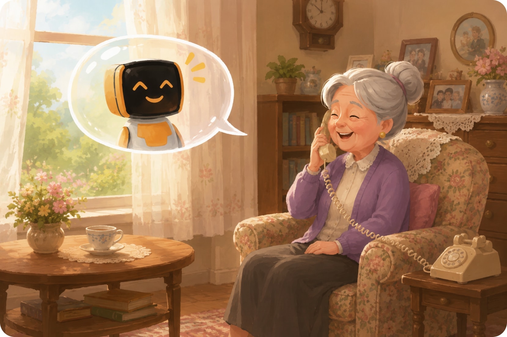 Senior si povídá s DigiPřítelem po telefonu